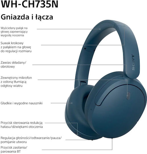 WHCH735N Безжични / Жични слушалки Over Ear, сини