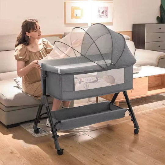 Cradle-Playpen with Mattress, Side Opening and Green Wheels