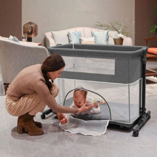Babywiege-Laufstall mit Matratze, Seitlicher Öffnung und Rädern Blau
