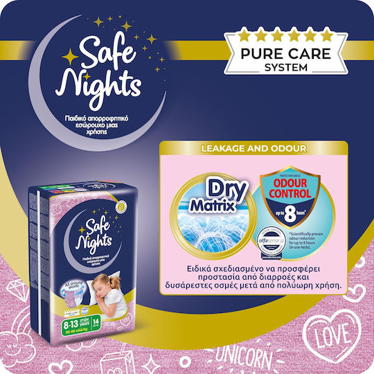 Детско абсорбиращо нощно бельо за момичета на 8–13 години (30–48 кг) Safe Nights – 14 бр. / Нощни гащички с Екстра Попиваемост