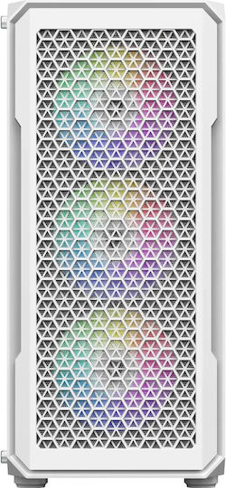 Runesmith White Gaming Midi Tower Computer Case with Side Window and ARGB Lighting White