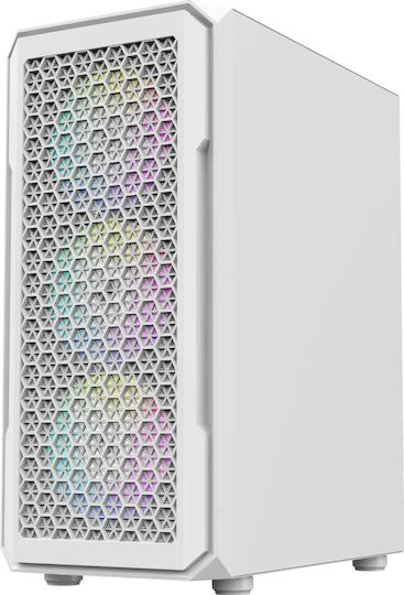 Runesmith White Gaming Midi Tower Computer Case with Side Window and ARGB Lighting White