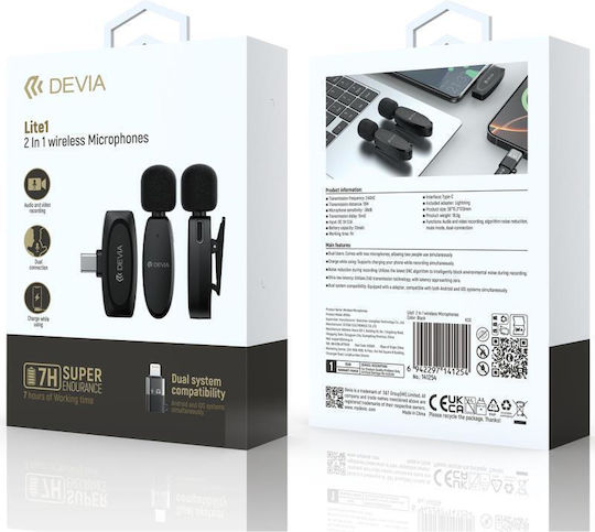 Devia Lite1 Set Microphone with USB Type-C Lapel Clip On for Mobile