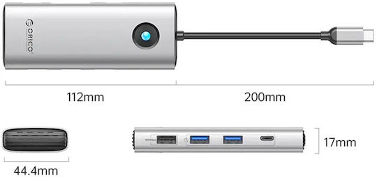 Orico Stație de andocare USB-C 8 în 1 cu HDMI 4K PD Ethernet Argintie