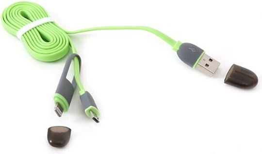 Ldnio LC82 Flat USB to Lightning / micro USB 1m Cable Green