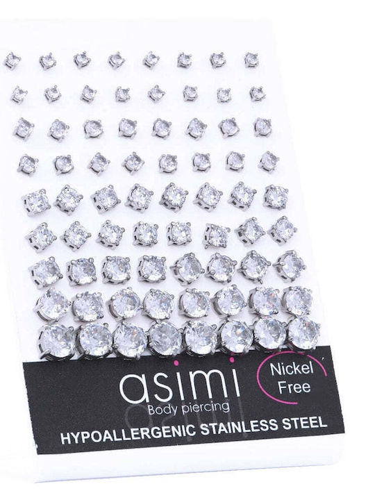 Asimi Ohrringe aus Edelstahl mit Zirkon 3–8 mm Chirurgischer Stahl 316L 4 Clips 1 Paar Silberfarben Asimi Ohrringe aus Edelstahl mit Zirkon 3–8 mm Chirurgischer Stahl 316L 4 Clips 1 Paar Silberfarben