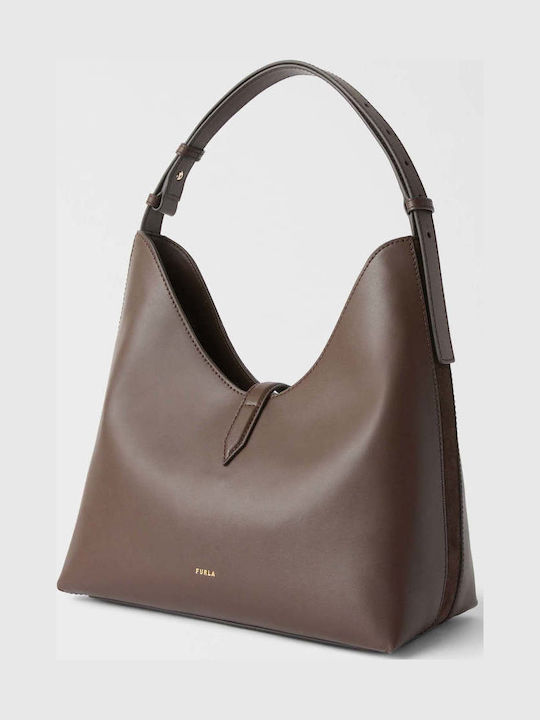 Furla Goccia M Дамска Чанта Hobo От Естествена Кожа Велурена Кафява