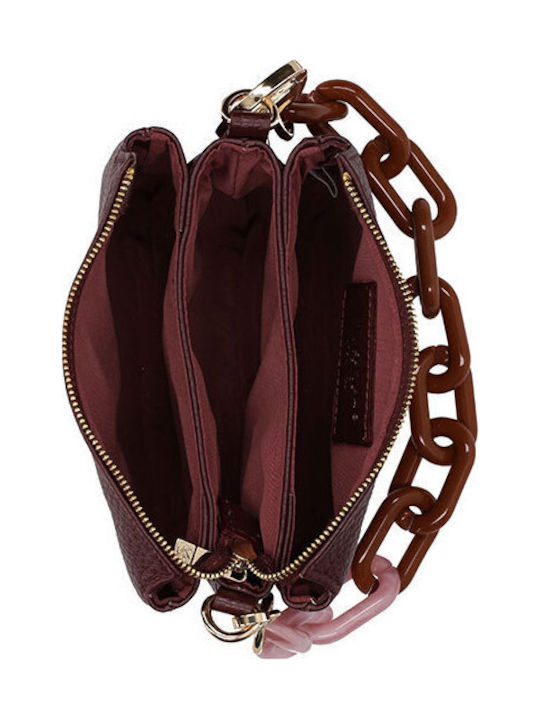 Bordeaux-/Rosafarbene Damen-Schultertasche aus Leder