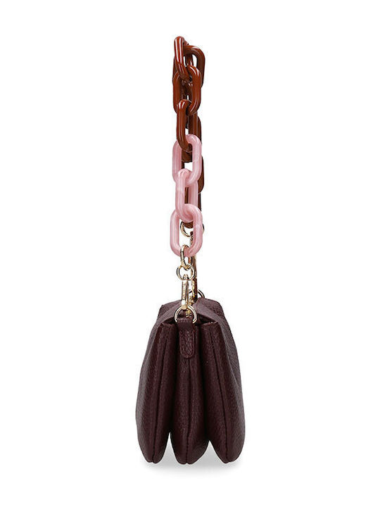 Bordeaux-/Rosafarbene Damen-Schultertasche aus Leder