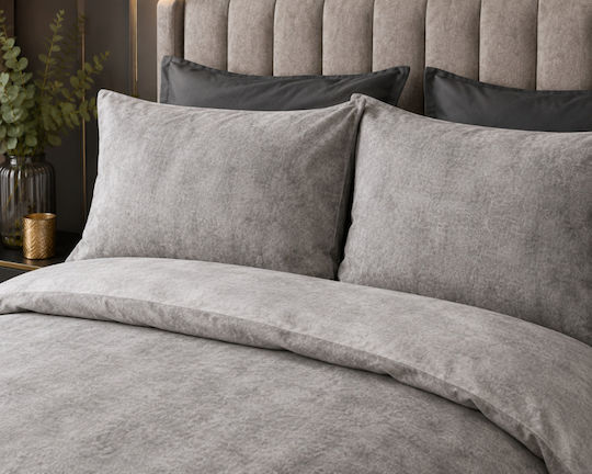 Sleeptime Σετ Παπλωματοθήκη Βαμβακερή 140x220cm Μονή με Μαξιλαροθήκη Gray