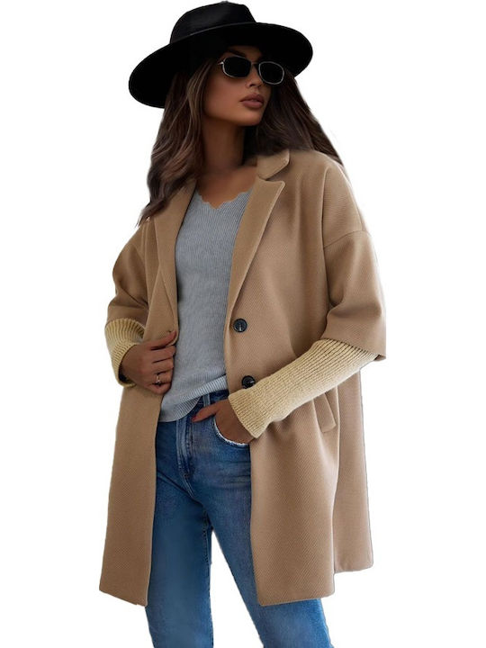 Γυναικείο Παλτό Beige με Κουμπιά