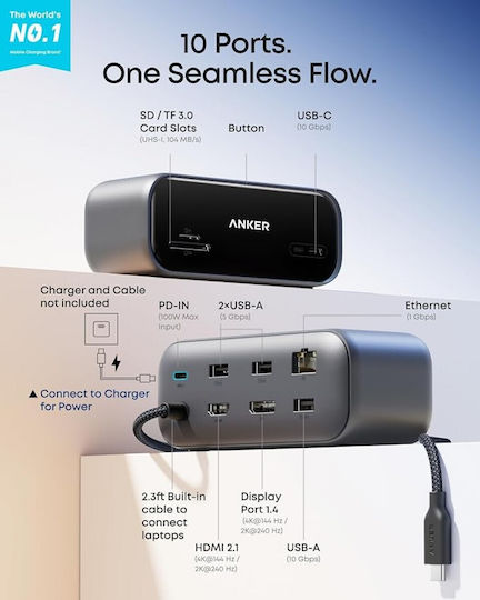 Anker 10-Port Hub with USB-C Connection Silver