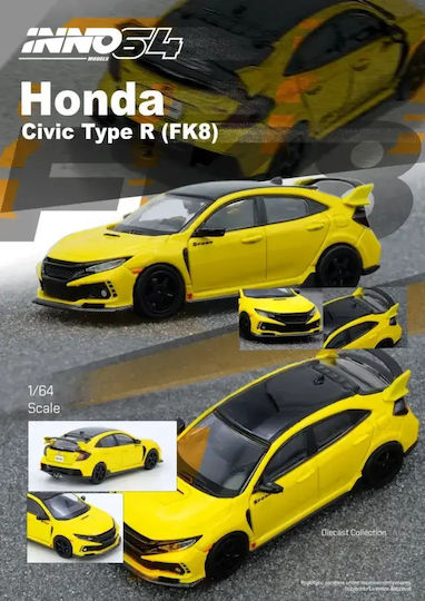 Μοντέλο Αυτοκινήτου Honda Civic Type-r Fk8 Κίτρινο 1:64 Inno64