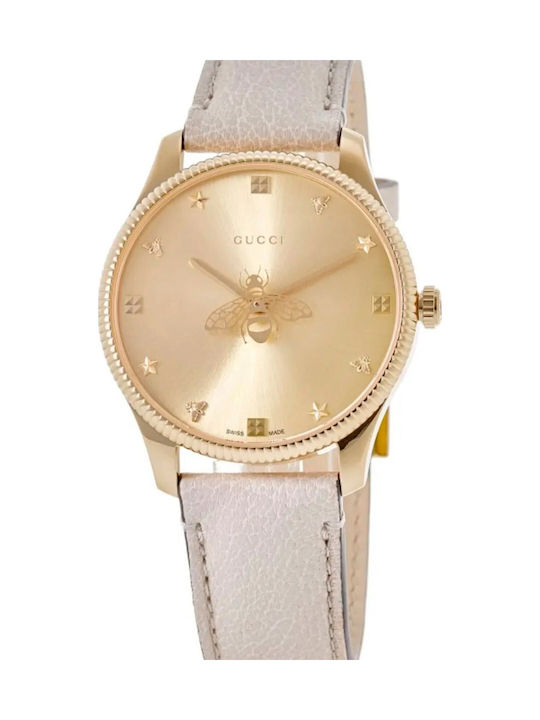 G-Timeless Damenuhr 36 mm mit Quarzwerk und Weißem Lederarmband