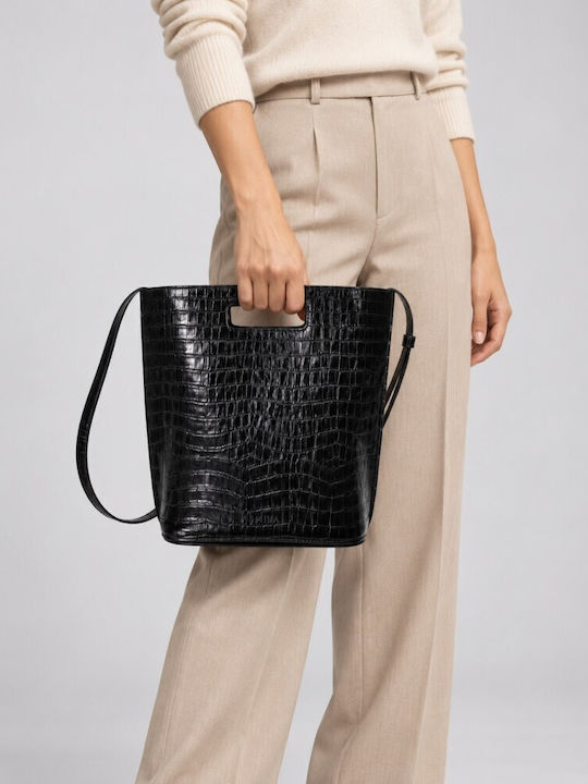 Leather Women's Handbag / Crossbody Croco Black