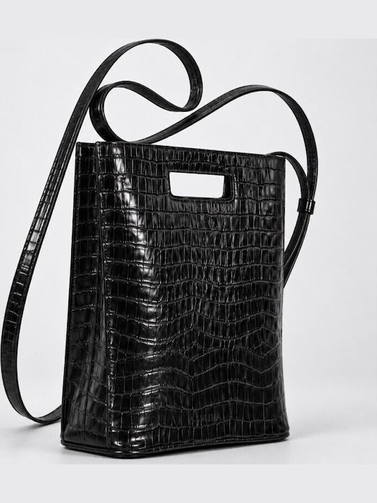 Leather Women's Handbag / Crossbody Croco Black