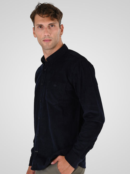 Long Sleeve Corduroy Overshirt in Regular Fit Navy Blue