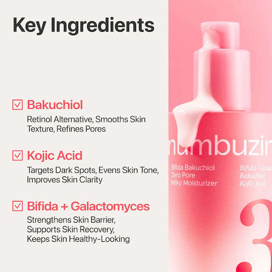 No.3 Bifida Bakuchiol Zero Pore Milky Moisturizer 24h Moisturizing Face Cream for Blemishes & Dark Spots with Retinol & Niacinamide 150ml