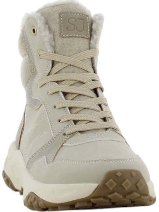 Damenstiefeletten mit Fell in Ecru