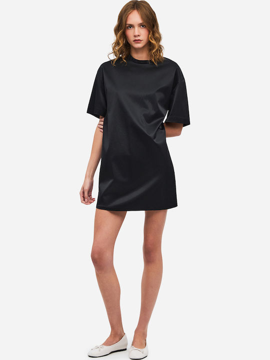 Summer Midi T-Shirt Dress Satin Black