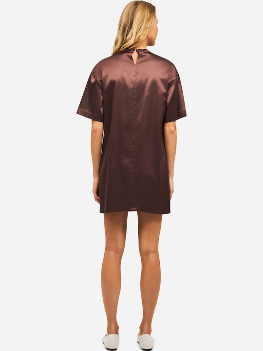 Καλοκαιρινό Midi T-shirt Φόρεμα Σατέν Cocoa
