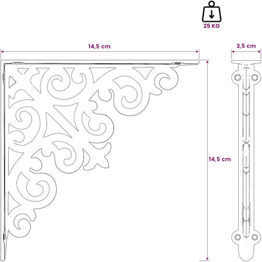 vidaXL Heavy-Duty Shelf Bracket Made of Stainless Steel in White 140x140mm 2 pcs 42038813