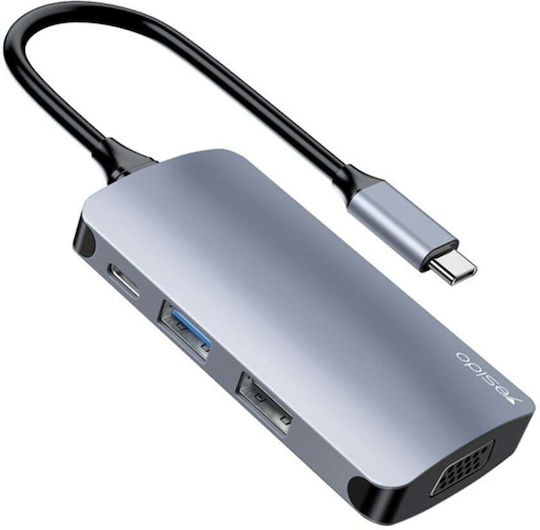 Stație de andocare 7 în 1 Hub Type-C la USB 3.0 VGA SD TF PD 100 W Yesido Gri