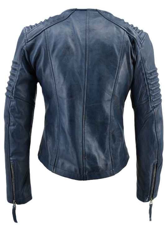 Women's Leather Biker Jacket Blue