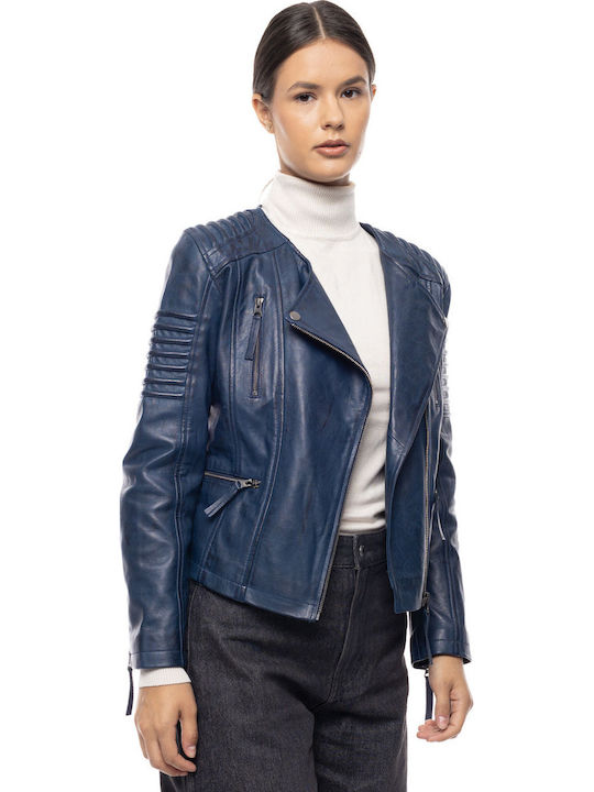 Women's Leather Biker Jacket Blue
