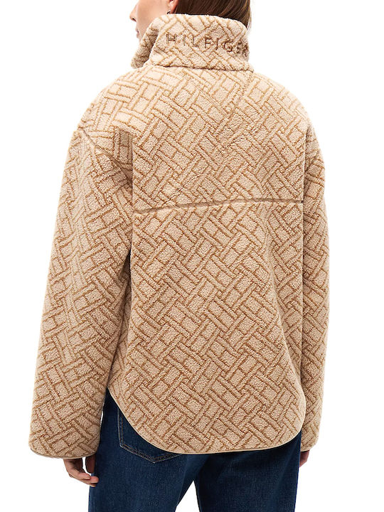 Tommy Hilfiger Half Zip Teddy Αθλητικό Μπουφάν Καφε- Μπεζ