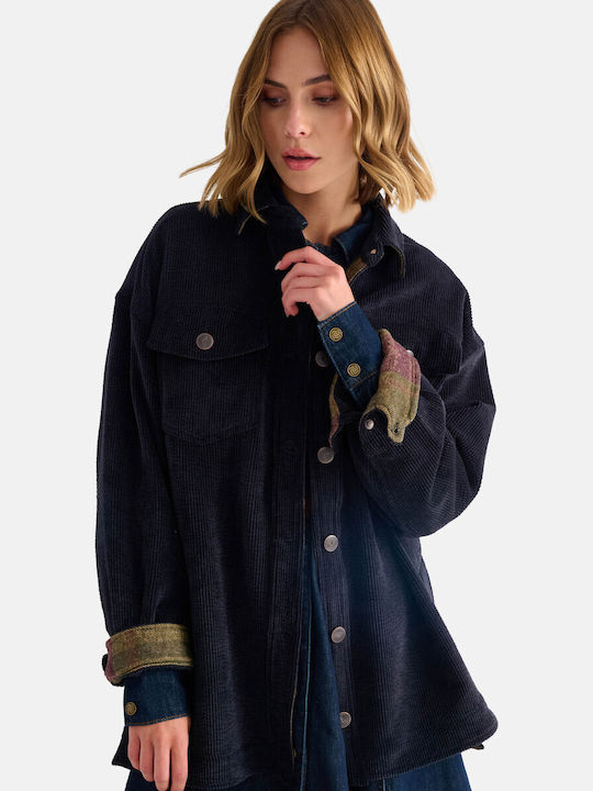 Lange Damen-Winterjacke Blau