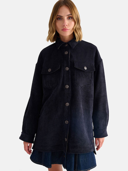 Lange Damen-Winterjacke Blau