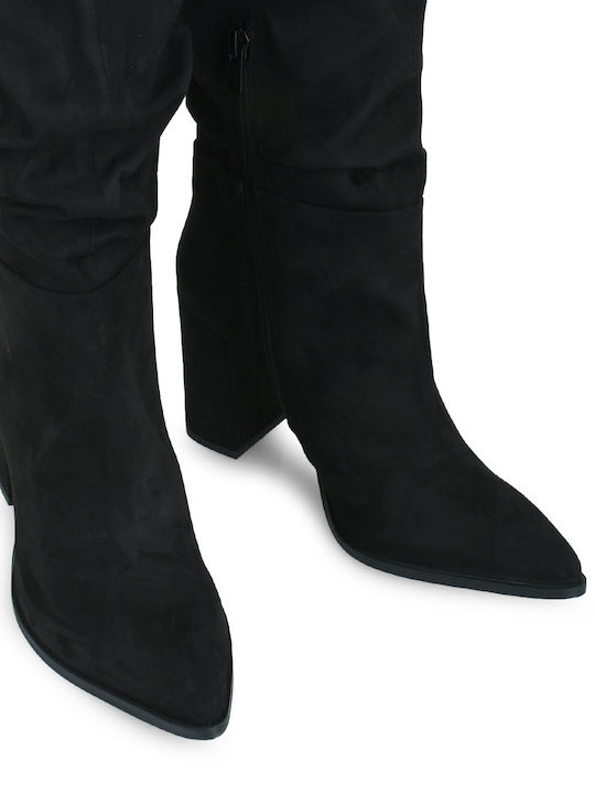 Wildleder-Damenstiefel mit hohem Absatz Schwarz