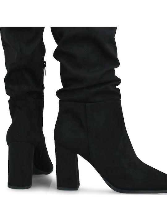Wildleder-Damenstiefel mit hohem Absatz Schwarz