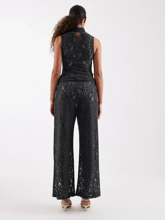 Pantaloni Largi de Piele pentru Femei cu Croială Slim Negri