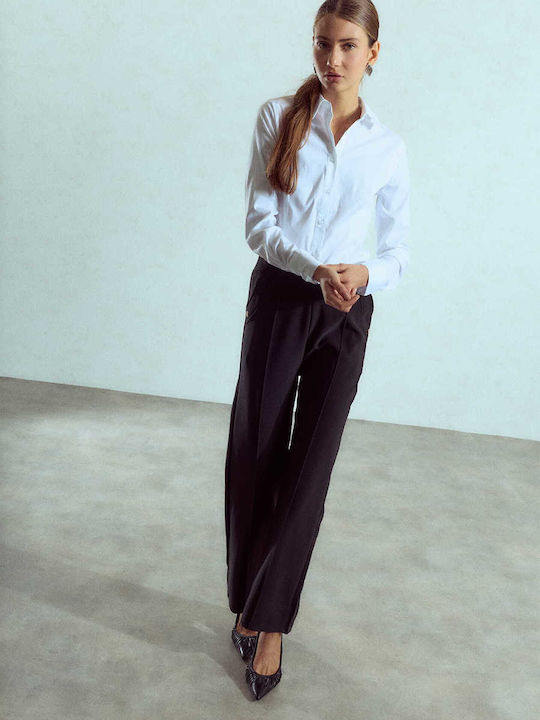Pantaloni Dama Elastici cu Cusătură Decorativă Negri