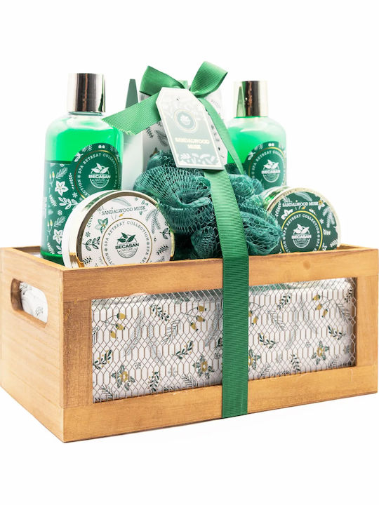 Becasan Cutie Colecție Spa cu Lemn de Santal Set de Îngrijire pentru Hidratare & Curățarea Corpului 5 Bucăți