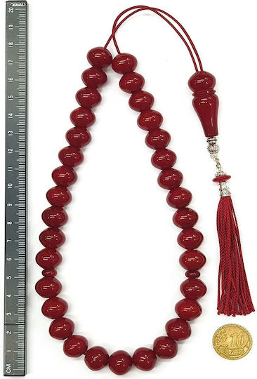 Roloi Komboloi Worry Beads with 33 Mastic Beads, 42 cm Long, Red