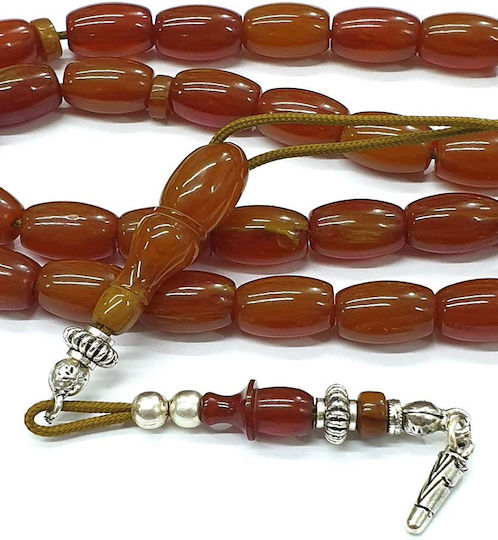 Roloi Komboloi Worry Beads with 33 Mastic Beads, 39 cm Long, Brown