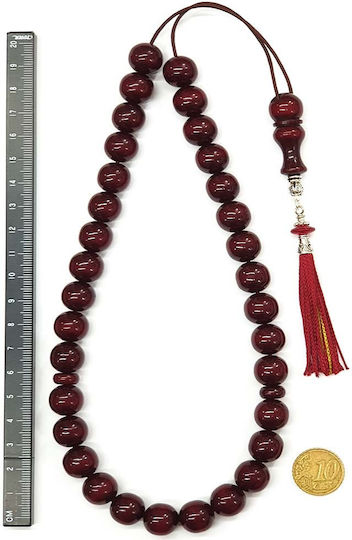 Roloi Komboloi Worry Beads with 33 Mastic Beads, 42 cm Long, Burgundy