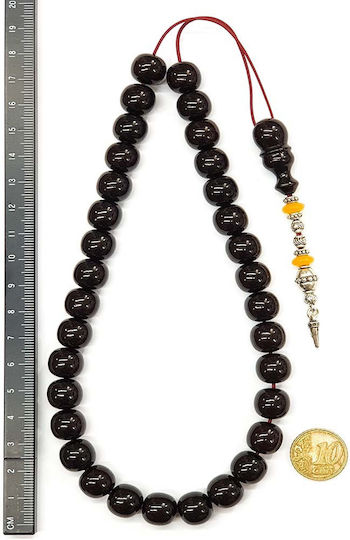 Roloi Komboloi Worry Beads with 33 Mastic Beads, 36 cm Long, Burgundy