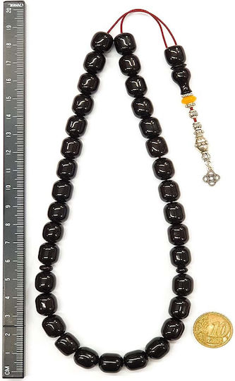 Roloi Komboloi Worry Beads with 33 Mastic Beads, 33 cm Long, Black