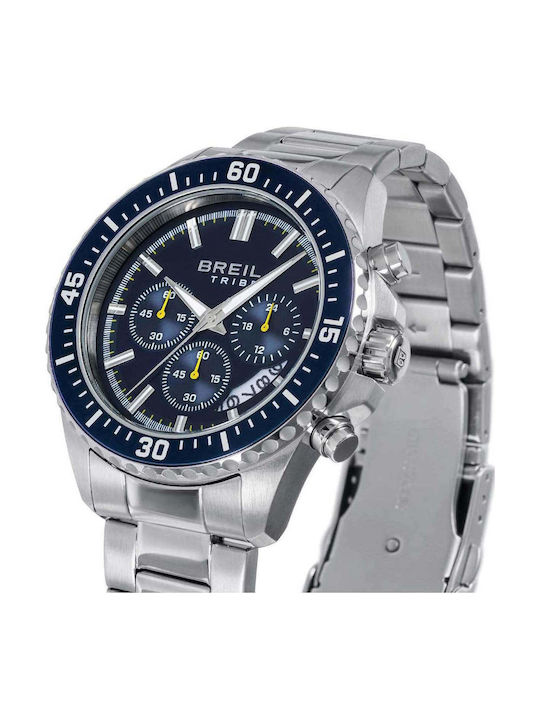 Men’s Chronograph Battery-Powered Watch with Silver Stainless Steel Bracelet