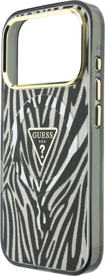 Hülle Für iPhone 18 Pro Max / iPhone 17 Pro Max – Guess Zebra Glitter Mit Dreieck-Logo, MagSafe – Schwarz/Silber