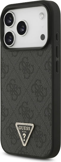 Калъф за iPhone 18 Pro Max / iPhone 17 Pro Max – Guess Leather 4g Triangle Strass Magsafe – Черен