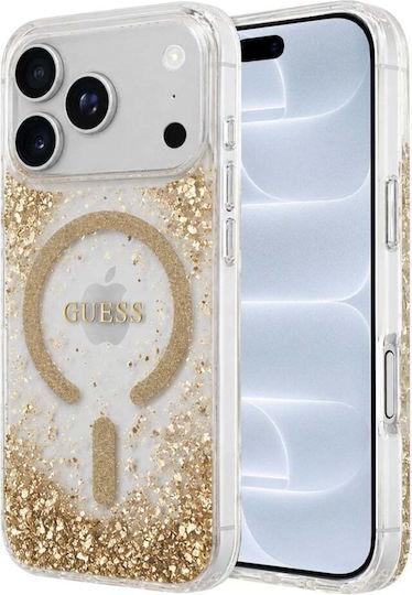 Калъф за iPhone 18 Pro iPhone 17 Pro – Guess Resin Bottom Glitter Magsafe – Златен