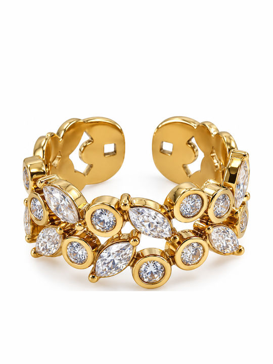 Kingleap Women's Ring with Stones Made of Gold-Plated Steel
