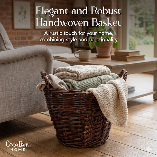 Creative Decorative Wicker Basket with Handles Brown 30x22x28 cm