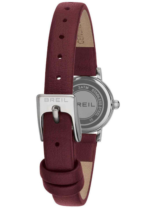 Women's Battery-Powered Watch with Burgundy Leather Strap