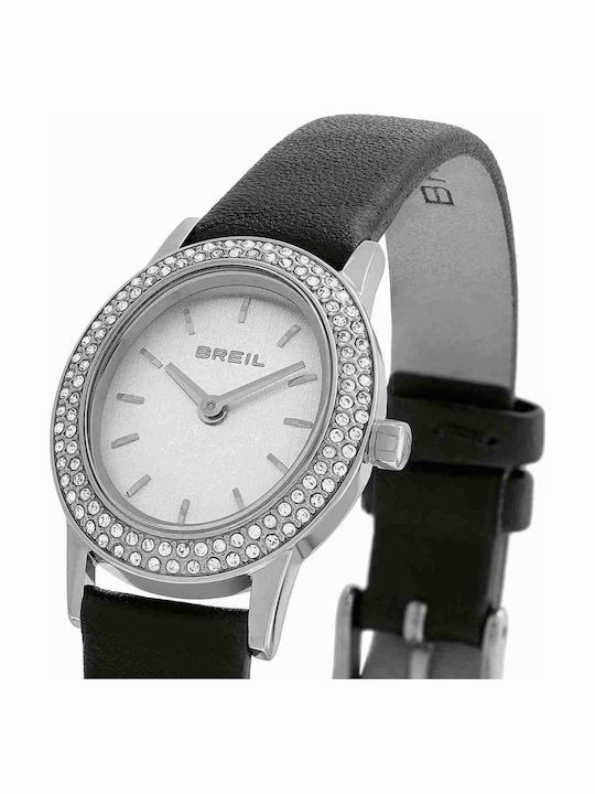Women's Battery-Powered Watch with Black Leather Strap
